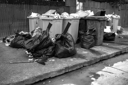 Demolition site with waste materials in Finsbury Park